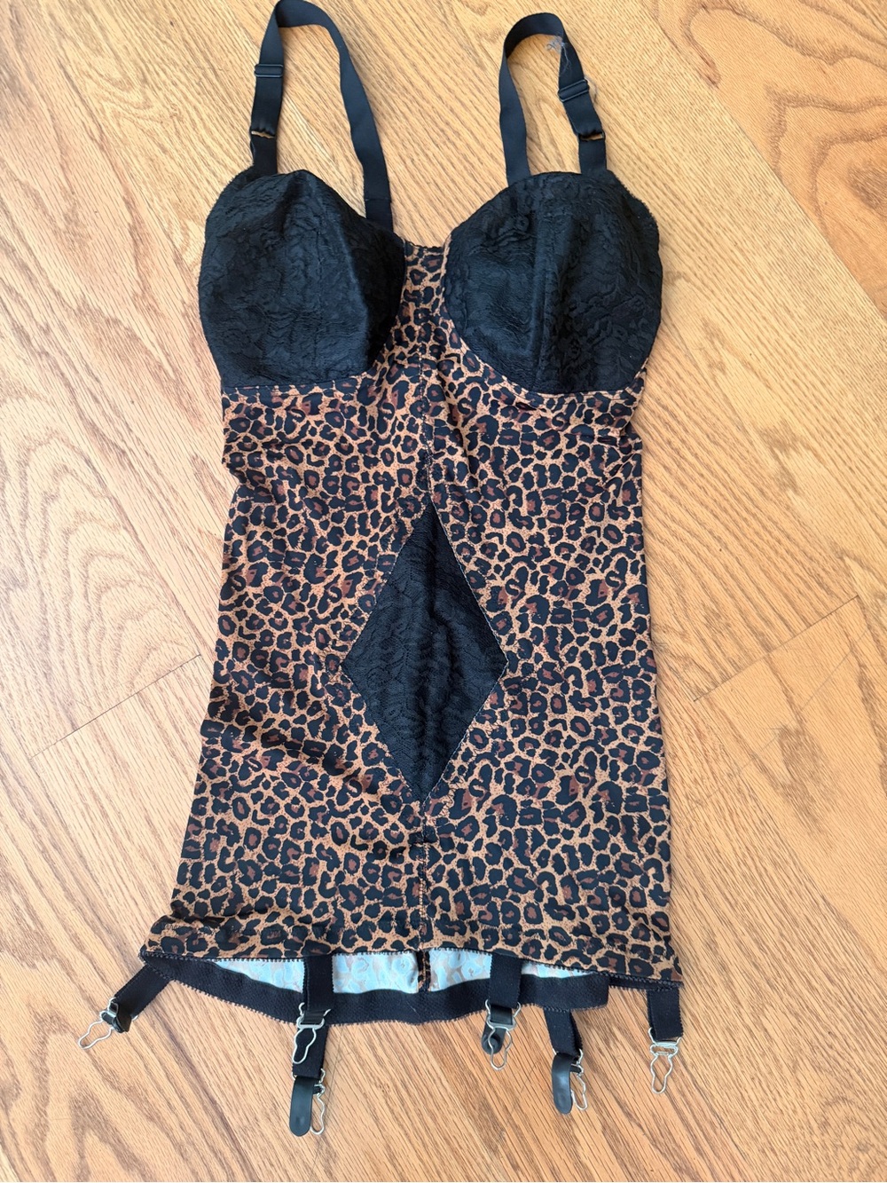 Leopard Lace Bustier with Garter Straps - Black & Brown